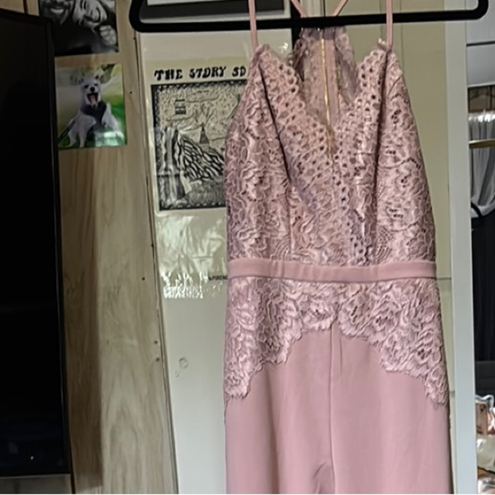 Fashion Nova Pink Lace Jumpsuit with Flowing Pants